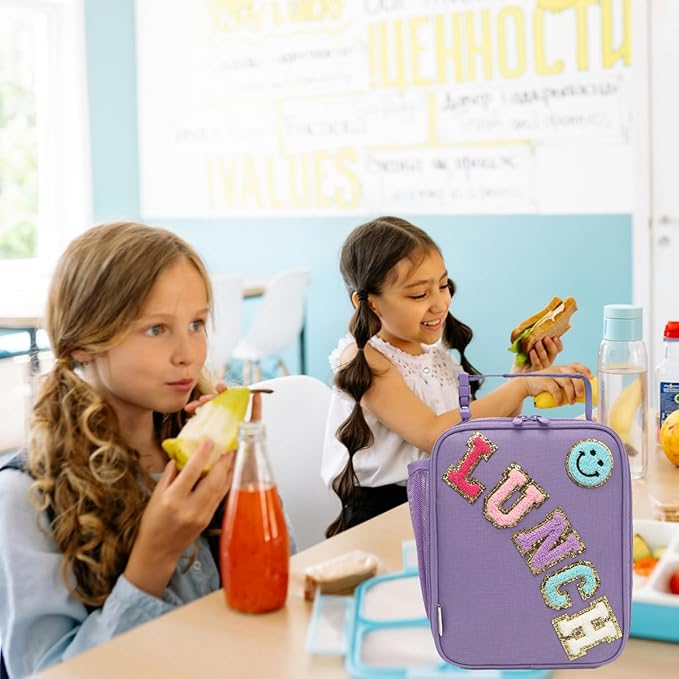 Insulated Lunch Bag for Women Girl Teen large Insulated Kid Lunch Bag,Large Reusable Cute Cooler Bag for School Work Picnic,Purple Alphabet