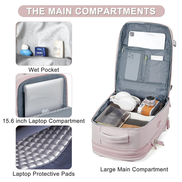 Expandable Backpack For Traveling On Airplane Carry On Backpack For Women Men Airline Approved Personal Item Bag For Airlines Gym Bag For Women Men With Shoe Compartment Waterproof Laptop Backpack