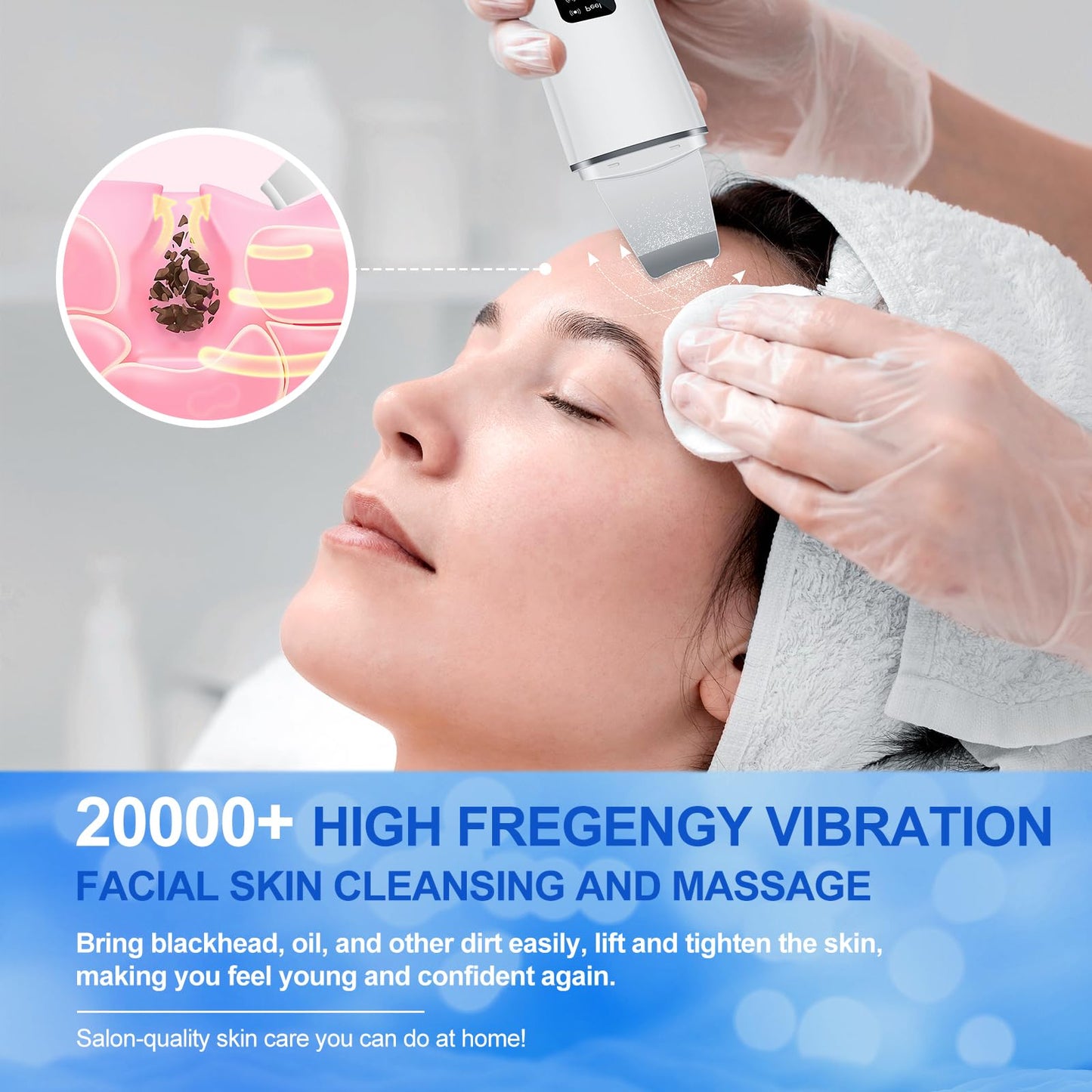 ACWOO Skin Scrubber, Ultrasonic Skin Spatula Blackhead Remover with 4 Modes, USB Rechargeable Facial Pore Cleaner Comedones Extractor Wrinkle Remover, Skin Care Tools for Facial Deep Cleansing