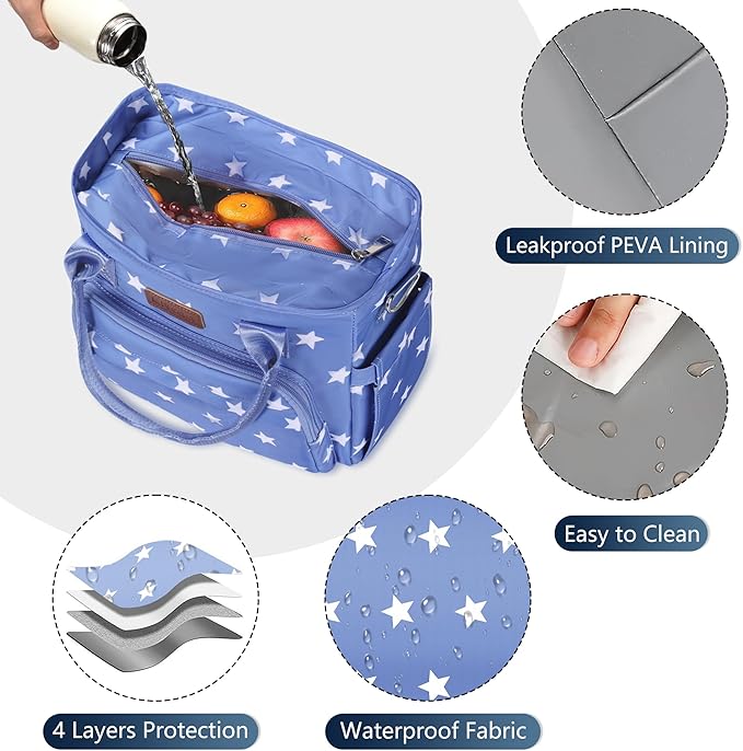 Lunch Bag Lunch Box Women - Leakproof Insulated Lunch Cooler Bag for Women - Large Lunch Tote Bags Adults, Blue Pentagram