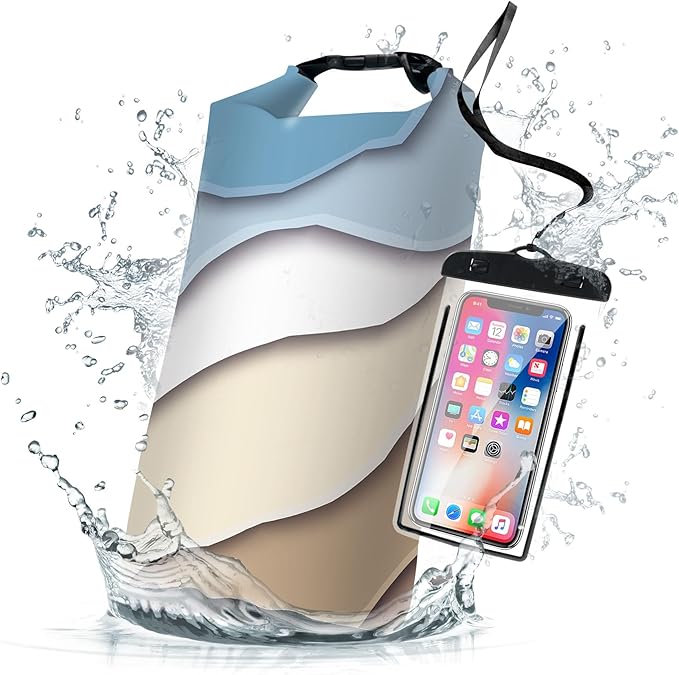 Waterproof Dry Bag,Roll Top Teal Blue Geometric Modern Waterproof Backpack 5L/10L/20L Floating and Lightweight Bags for Kayaking, Boating, Fishing, Swimming and Camping with Waterproof Phone Case