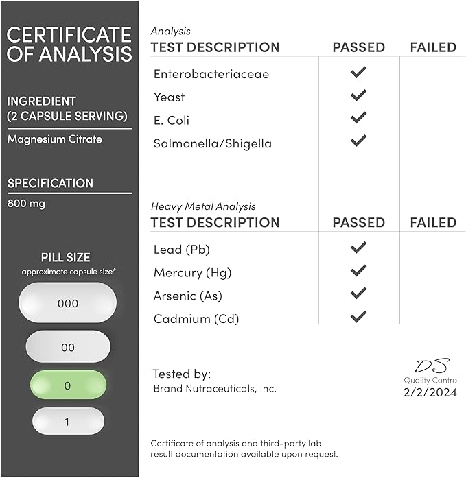 Magnesium Citrate 800mg, 180 Capsules, Digestion & Constipation Support, Vegan Safe, Non-GMO, Double Wood Supplements