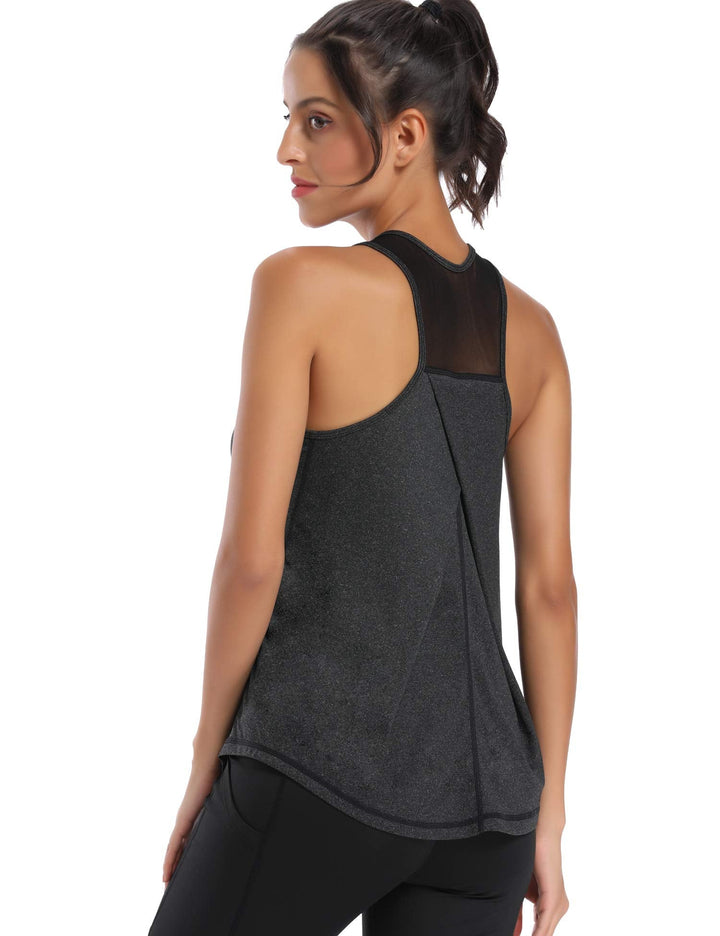 Aeuui Womens Workout Tops for Women Racerback Tank Tops Mesh Yoga Shirts Athletic Running Tank Tops Sleeveless Gym Clothes Black