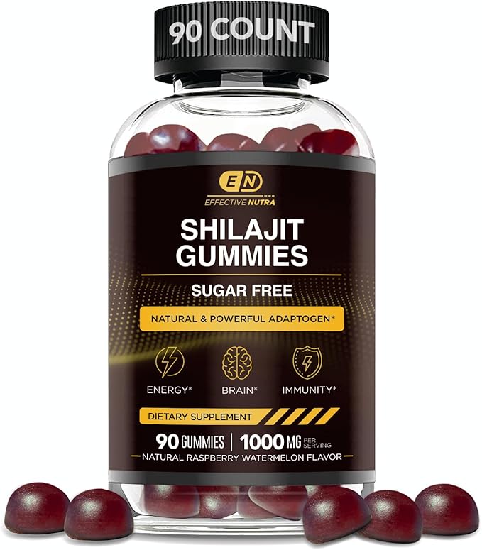 Shilajit Gummies 1000mg | Pure Shilajit Resin for Energy, Brain & Immunity | Supplement for Men & Women | Sugar-Free, Vegan, Gluten-Free | Natural Berry Flavor, Made in USA (90ct)