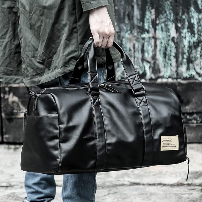 Sports Gym Tote Bag for Men & Women - Travel Duffel with Shoes Compartment & Wet Pocket, Shoulder Weekender Overnight Bag, Black