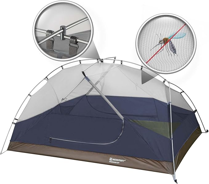 Bessport Camping Tent for 2-3 Person, Lightweight Backpacking Tent Waterproof Windproof Two Doors Easy Setup Double Layer Outdoor Tents for 3 to 4 Seasons, Suitable for Outdoor,Hiking,Camping