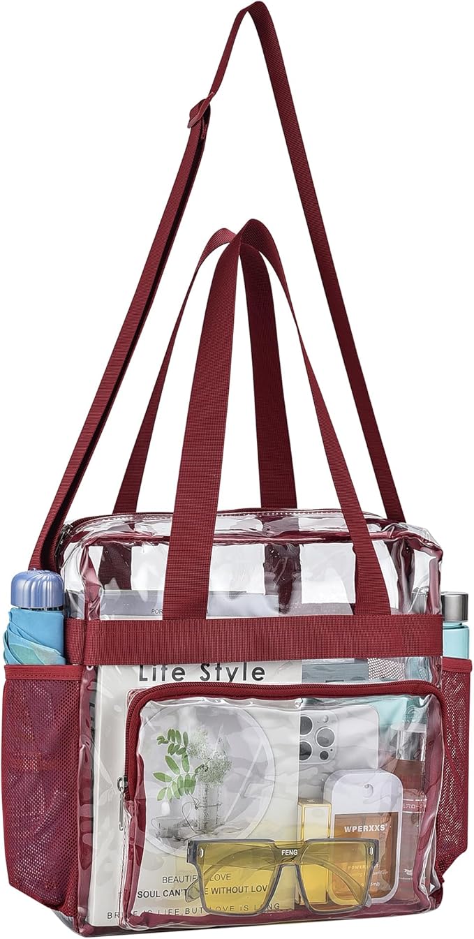 USPECLARE Clear Tote Stadium Approved, Security Travel & Gym Clear Bag for Work Sports Games Concerts