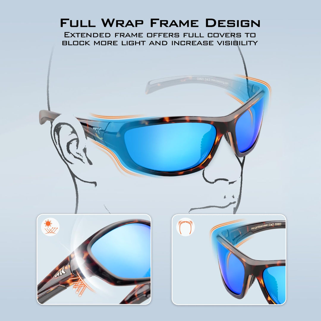 KastKing Hiwassee Polarized Sport Sunglasses for Men and Women, Gloss Mazz Demi Frame, Smoke - Ocean Mirror