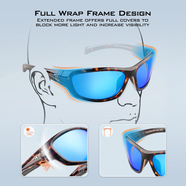 KastKing Hiwassee Polarized Sport Sunglasses for Men and Women, Gloss Mazz Demi Frame, Smoke - Ocean Mirror