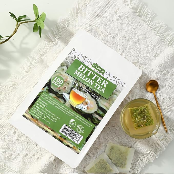 Premium 100 Bitter Melon Tea Bags, Made with 100% Pure Natural Bitter Melon, No Additives & Caffeine Free & No Sugar Added.