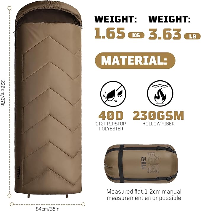 Warm Weather Sleeping Bag for Camping, 36℉ to 45℉ Backpacking Sleeping Bags for Adults with Compression Sack for Camping, Hiking, Hunting and Outdoor Travel