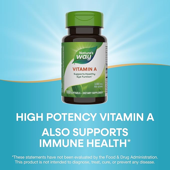 Nature's Way Vitamin A, High Potency, Supports Healthy Eye Function*, 3,000 mcg per Serving, 100 Softgels (Packaging May Vary)