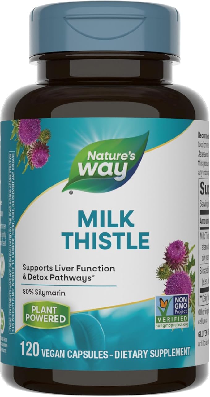 Nature's Way Milk Thistle, Supports Liver Function and Detoxification Pathways*, 175 mg Milk Thistle Seed Extract Standardized to 80% Silymarin per Serving, 120 Capsules (Packaging May Vary)