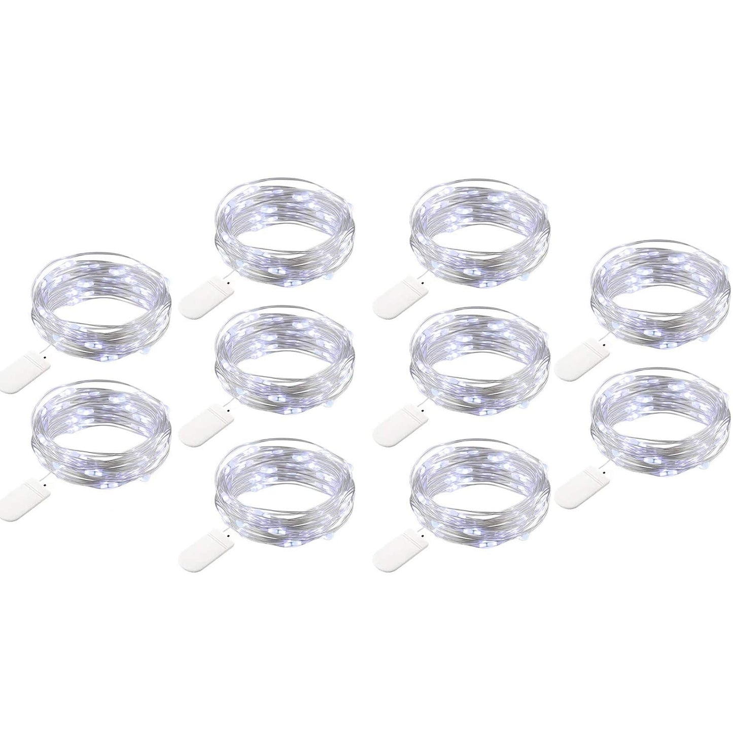 10 Pack LED Fairy Lights(Cold White), 2M 20 LEDs DIY Copper Wire String Lights for Bedroom, Garden, Wedding, Birthday, Party, Christmas, Halloween, Home Decorations