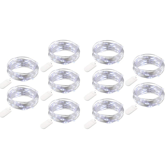 10 Pack LED Fairy Lights(Cold White), 2M 20 LEDs DIY Copper Wire String Lights for Bedroom, Garden, Wedding, Birthday, Party, Christmas, Halloween, Home Decorations