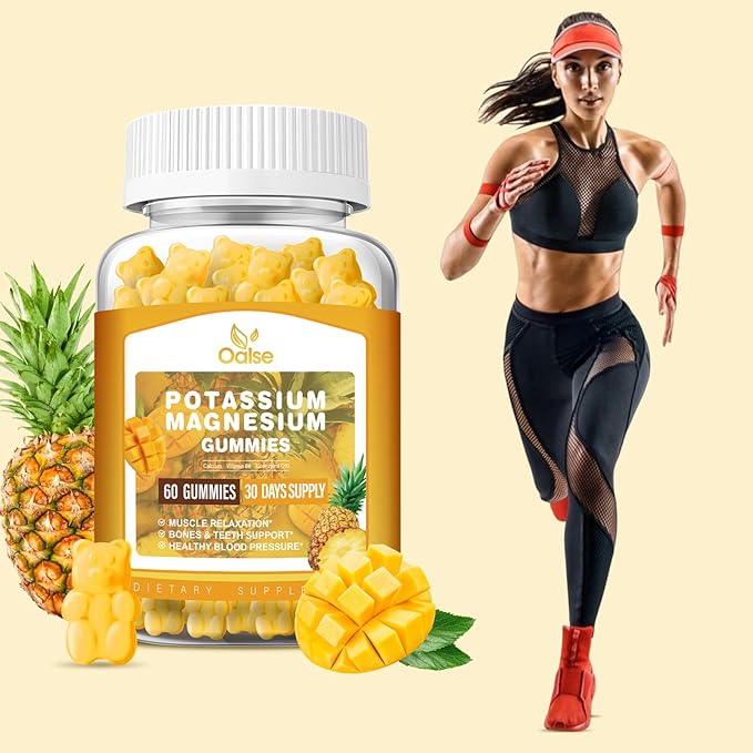 Potassium Magnesium Gummies for Adults Kids, High Absorption Potassium Citrate 99mg Magnesium Citrate 400mg, Chewable Gummy Supplements, Mango Pineapple, 60 Count