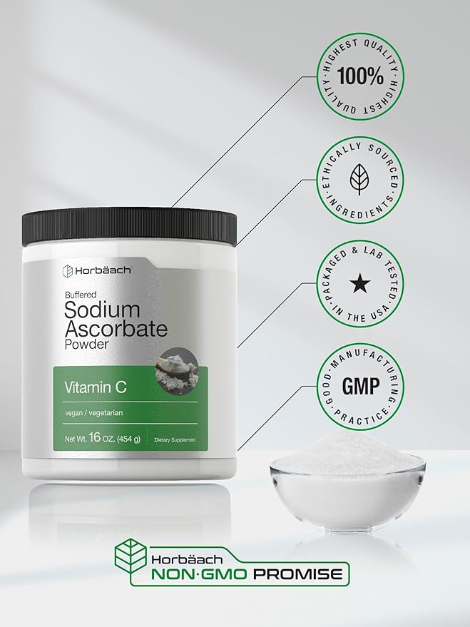Horbäach Buffered Sodium Ascorbate Vitamin C Powder | 16 oz | Vegan, Non-GMO, and Gluten Free Supplement