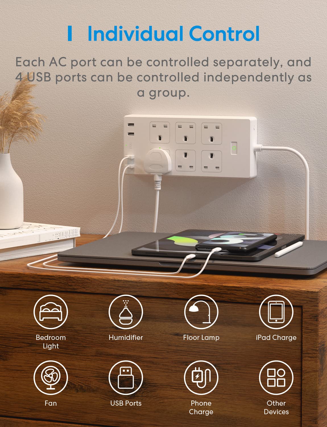 Meross Smart Power Strip, 6 Outlets + 4 USB Ports Smart Extension Lead, Compatible with Apple HomeKit, SmartThings, Amazon Alexa, Google Home, Voice/Remote Control, 6ft Long Crod, 2.4GHz, 3250W