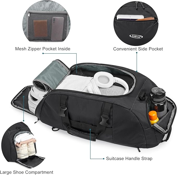 G4Free 40L 3-Way Duffle Bag Backpack Gym Bag for Men Women Sports Duffel Bag with Shoe Compartment Travel Backpack Luggage