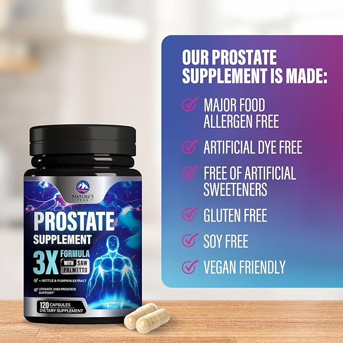 Prostate Health Supplements for Men - Potent 3X Formula with Saw Palmetto + Stinging Nettle + Pumpkin Seed Extract, Bottled in USA, Prostate Supplement, DHT Blocker for Urinary Support - 120 Capsules