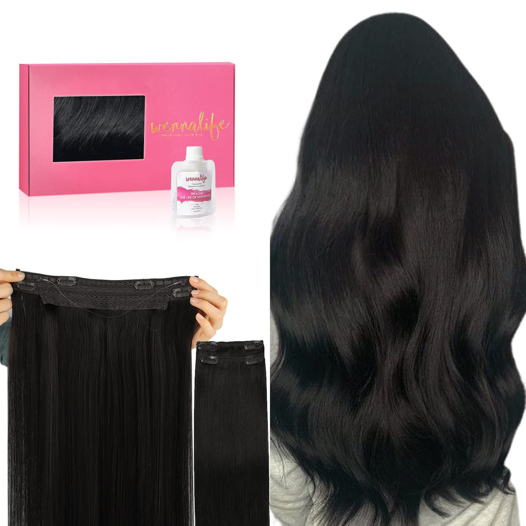 Wennalife Wire Hair Extensions (Increase 50% Lifespan) Real Human Hair 20 Inch 140G Natural Black Remy Real Hair Extensions Invi