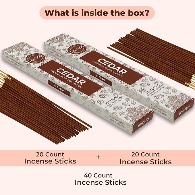 Cedar Incense Sticks - Total 40 Insence-Sticks - Dual Pack of 20 Insense - Inciensos - Inscents - Natural Non Toxic Ingredients - Incents - Incence - Inscense - Insents