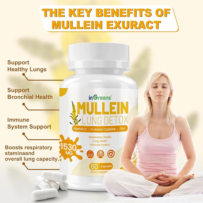Mullein Leaf Extract 1530 Mg, 15-in-1 Herbal Supplements,Mullein Leaf Extract for Lungs,Bottled in USA - 60 Capsules