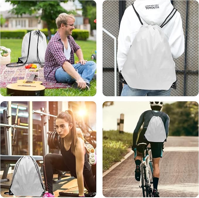 Drawstring Backpack Bulk 42 Pcs String Backpack Drawstring Bags Cinch Bag Sackpack for Men Women Gym (White)