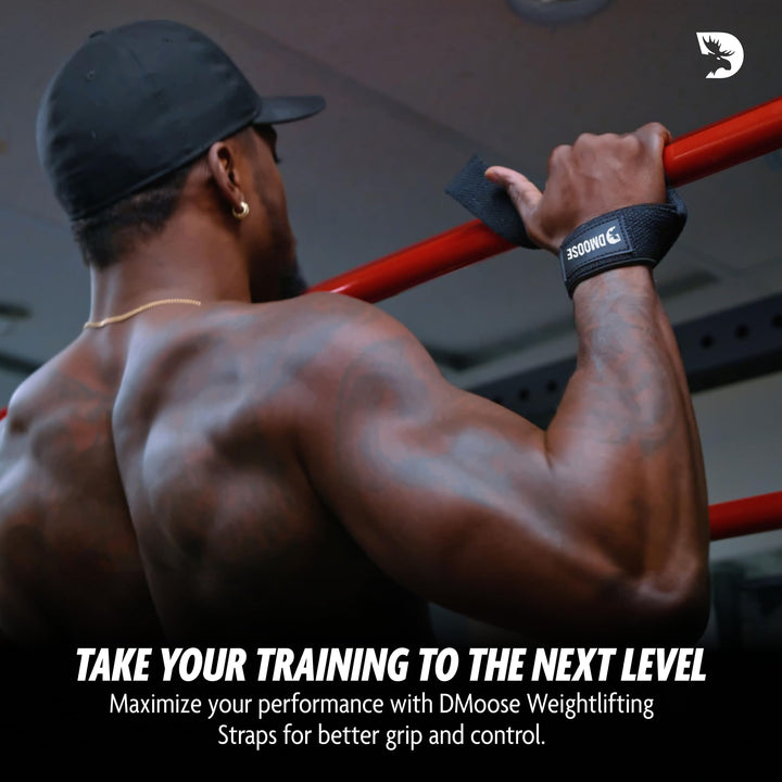 DMoose Fitness Lifting Straps - 4mm Neoprene Padded Wrist Straps for Weightlifting & Powerlifting - Cotton Lifting Strap with Silicone Grip for Men & Women - Durable Deadlift Straps for Gym Workout