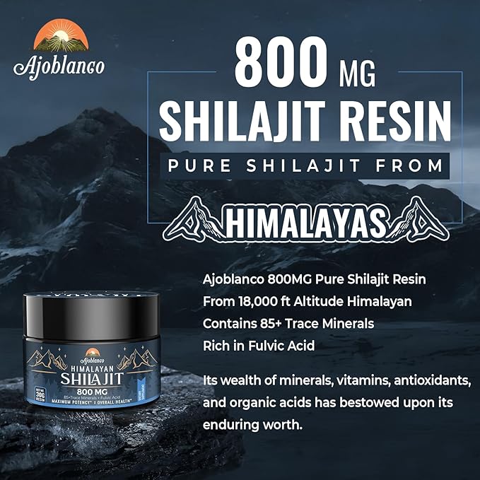 Ajoblanco 800 Mg Himalayan Shilajit Resin, Shilajit Pure Himalayan Organic, Shilajit Supplement with Purity, High Dosage & Potency for Energy, Strength & Immunity, Men & Women, 30 Grams, Pack of 2