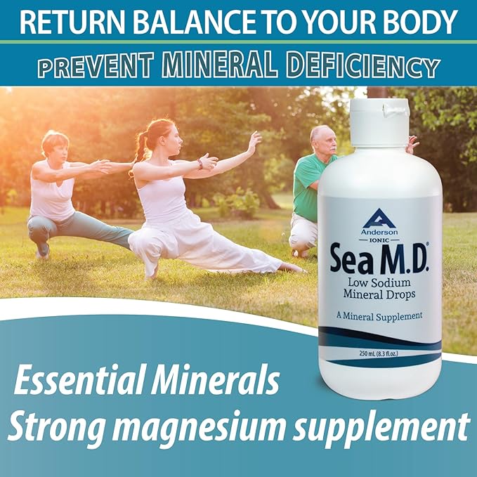 Anderson Sea M.D. Concentrated Trace Mineral Drops, Ionic Electrolyte Magnesium Supplement, Aids in Muscle Cramps, Joint Health, Liquid Magnesium, Easy to Take, 8.3 fl oz, 120 Servings