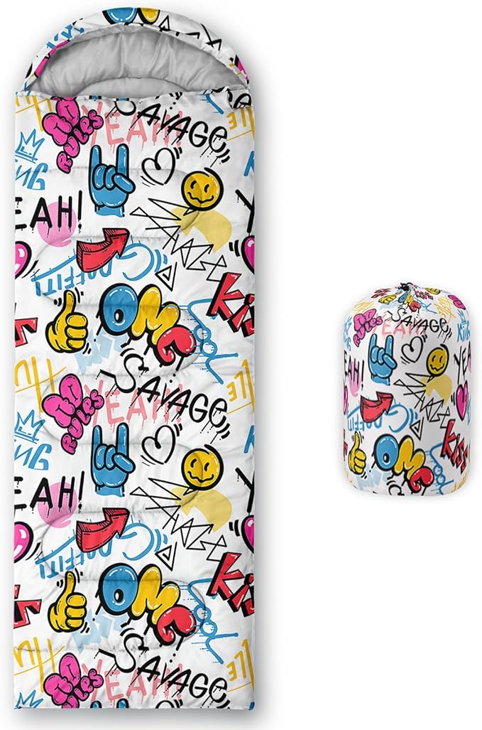 AILONEN Kids Floral Cat Camping Sleeping Bags,Lightweight & Waterproof,3 Season Warm & Cool Weather,Kawaii Kitten Sleeping Bags for Girls Adults,Travelling,Outdoors