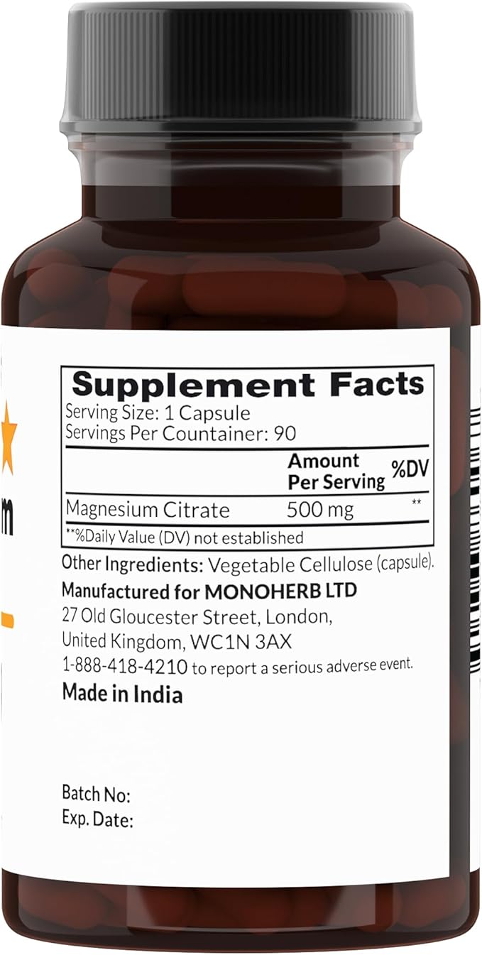 Magnesium Citrate 500 mg, 90 Vegan Capsules