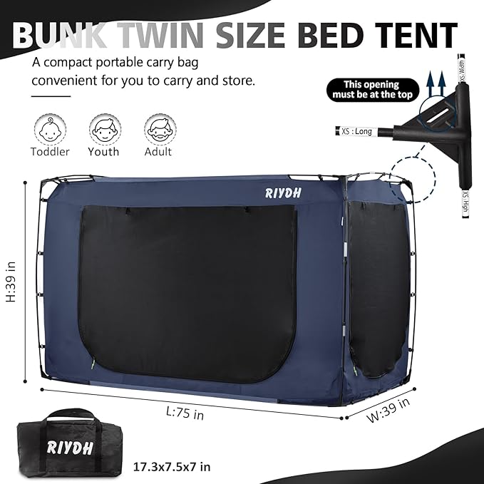 Bed Tent Bed Canopy BunkTwin Size Tents for Adult and Kids- Original Design Portable Dream Tent Indoor Sleeping Tents 80% Blackout with 3 Doors Breathable Big Space Tents