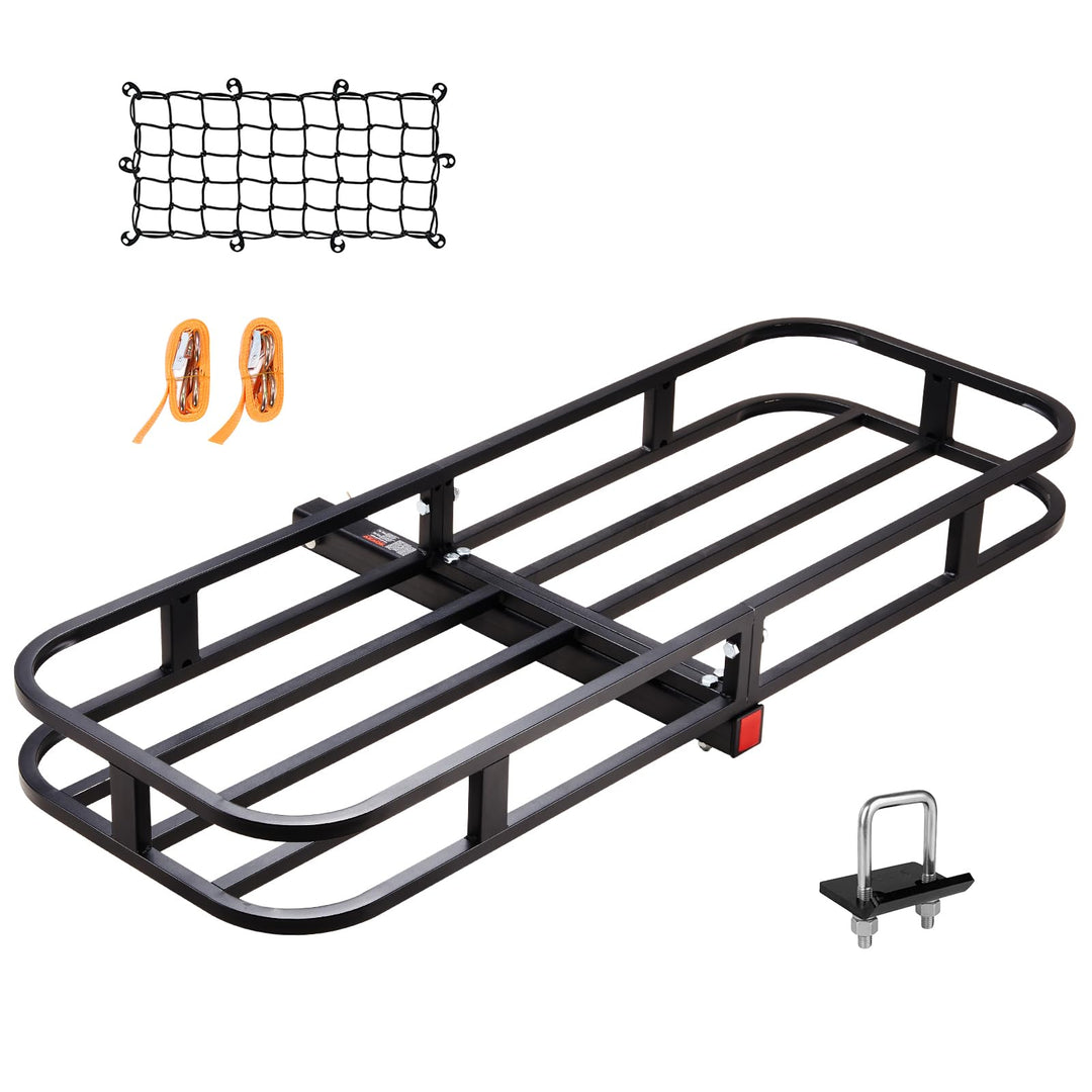 VEVOR Hitch Cargo Carrier, 53 x 19 x 5 in Trailer Hitch Mounted Steel Carrier Basket, 500lb Loading Luggage Carrier Rack with Stabilizer, Cargo Net, Straps, Fits 2" Hitch Receiver for SUV Truck Pickup