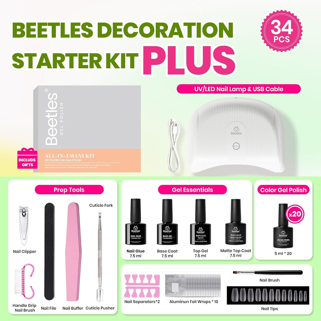 Beetles 23-Pc Glitter Gel Nail Polish Set | Brown, Pink, Blue, Green | UV Soak Off