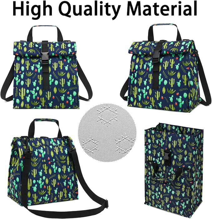 Cactus Unisex Thermal Lunch Bag, 8.8" x 6" x 9" - Oxford Fabric, BPA Free, Adjustable Shoulder Strap, 330ml Capacity