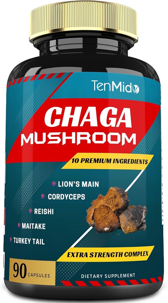 Chaga Mushroom Extract Capsules & Lions Mane, Cordyceps and More | Digestive Health, Anti-Aging, Immune Support | Energy Boost, Rich in Antioxidants & Nutrients, 3 Months Supply