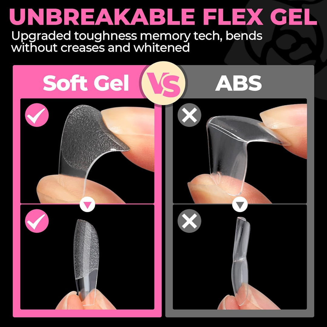 UNA GELLA 504Pcs Short Coffin Gel Press-On Nails | Pre-Etched For Women