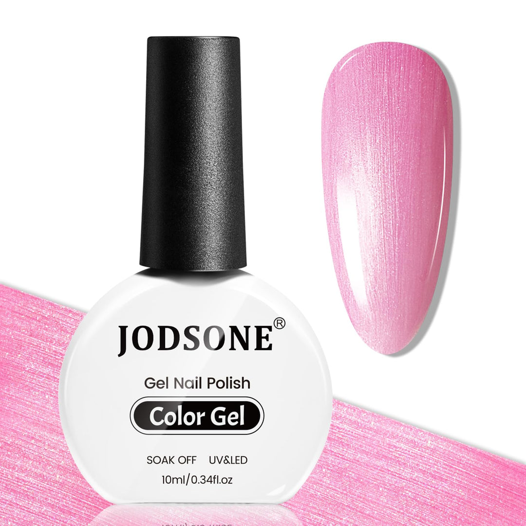 JODSONE 10ml Glitter Gel Nail Polish, Pink Glitter Gel Polish All Seasons Neutral Soak Off U V Lamp Deep Pink Nail Polish Nail Art Design Manicure Salon DIY Home