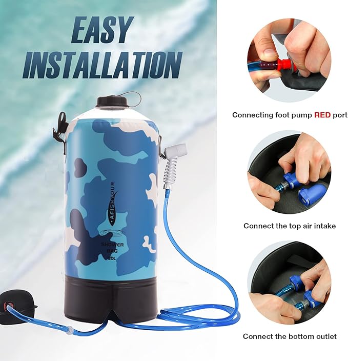 Portable Camping Shower Bag - 10L/2.2 Gallons 20/5 Gallons Solar Shower Water Bag with Foot Pump, Hose and Shower Head - Camp Shower for Camping, Beach, Travel, Outdoor Activities