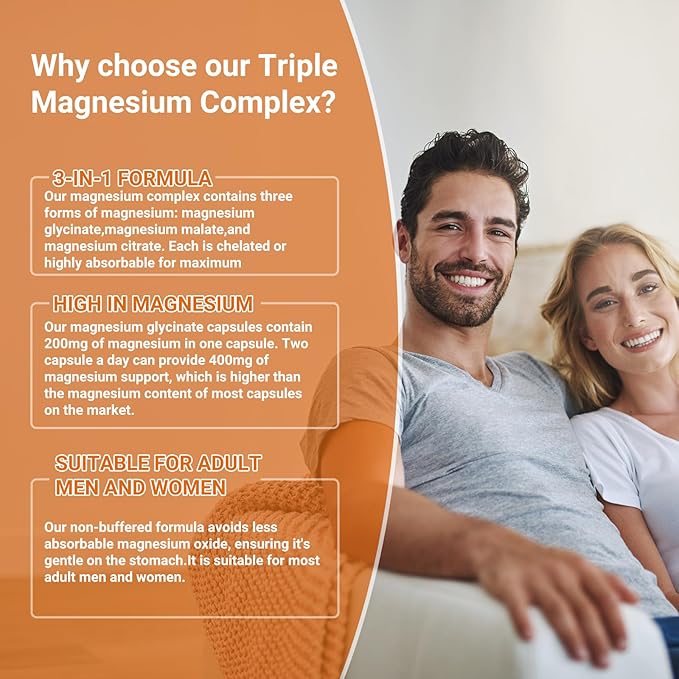 Airboy Magnesium Mineral Supplements Triple Magnesium Complex Supplement, 400mg of Magnesium Glycinate, Malate, Citrat, High Absorption Support Sleep, Muscle, and Relaxation,120 Vegan Capsules