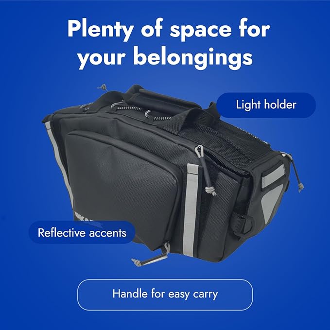 BiKase Reggie Rack Bag - Waterproof E-Bike Trunk Bag for Rear Rack, Reflective with Rain Cover - 13"x9"x7"