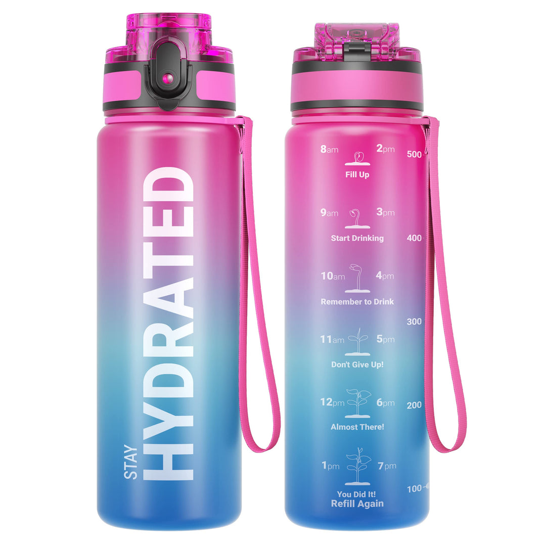 Sahara Sailor Water Bottles, 17oz Motivational Sports Water Bottle with Time Marker - Times to Drink - Tritan, BPA Free, Wide Mouth Leakproof, Fast Flow Technology with Clean Brush (1 Bottle)