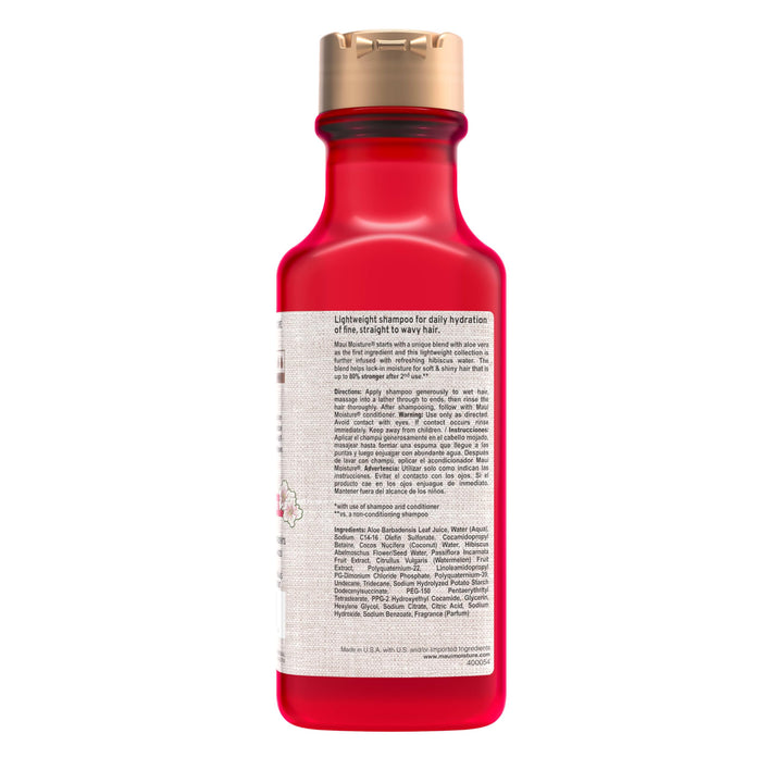 Maui Moisture Lightweight Hydration + Hibiscus Water Shampoo, Moisturizing Aloe Vera Shampoo Softens Curly Hair, Vegan & Sulfate-Free Surfactants, 13 Fl Oz