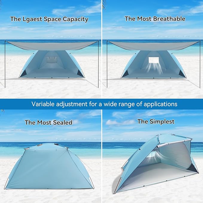Beach Tent with Canopy, UPF 50+ UV Protection with Silver Coating, Beach Cabana for 4-6 People,Sun Shelter Tent with Ventilation Window & Storage Pockets, Easy to Set up for Family Outdoor use