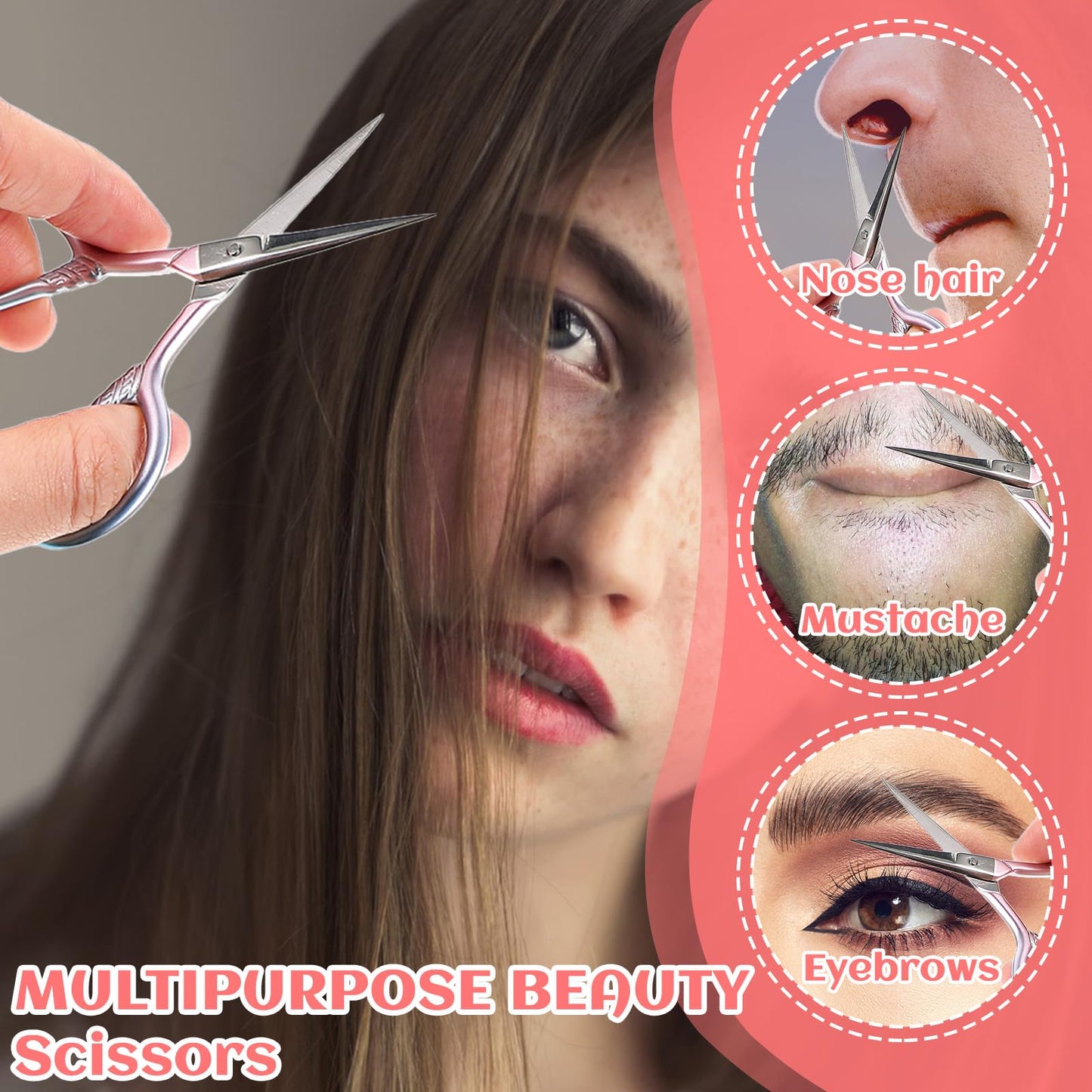 2Pcs Eyebrow Scissors Small Brow Trimmer Scissor Eye Brow Scissors Small Nose Hair Scissor Facial Hair Mini Grooming Scissors Stainless Steel Pointed for Eyelash Lash Mustache Manicure Beauty Cosmetic