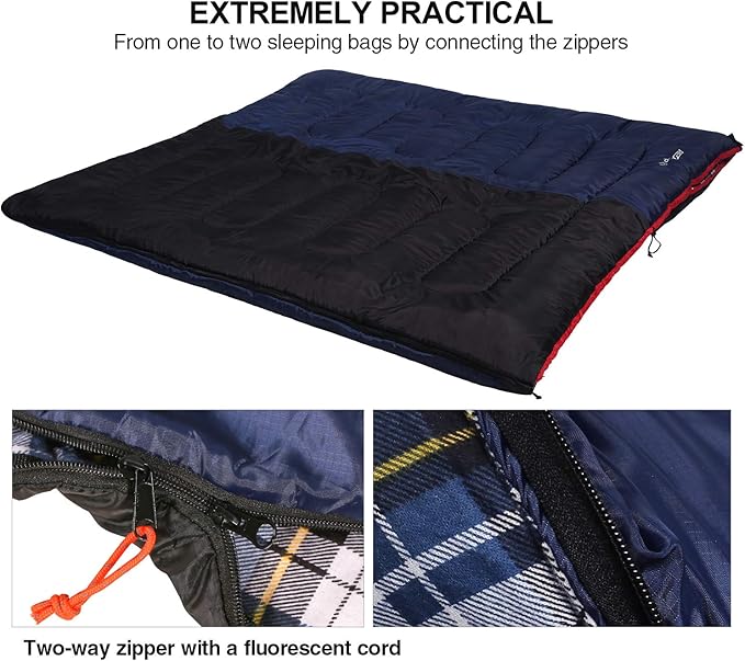 REDCAMP Outdoors Cotton Flannel Sleeping Bag for Camping Hiking Climbing Backpacking, Envelope Sleeping Bag with Compression Sack, Red Plaid 3lbs(79"x33"), Navy Blue 2lbs (75"x33")