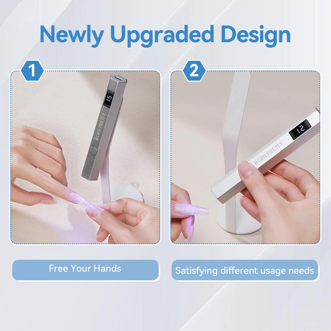 Born Pretty Handheld Magnetic U V Light for Nails, Metal Portable Mini Handheld U V Nail Light, Fast Curing U V Nail Dryer Nail Stamper Magnetic Stand Wireless Handheld LCD Display Screen