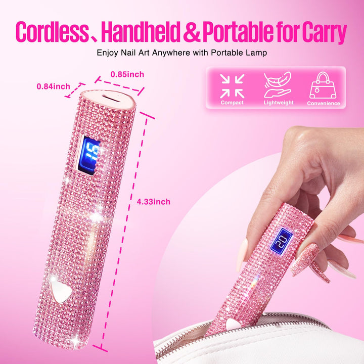 MEFA UV Light for Gel Nails, Pink Glitter Handheld Nail Lamp Visible LED Timer Touch Screen, Cordless Nail Light for Gel Nail Polish Stickers Strips, Gifts for Women